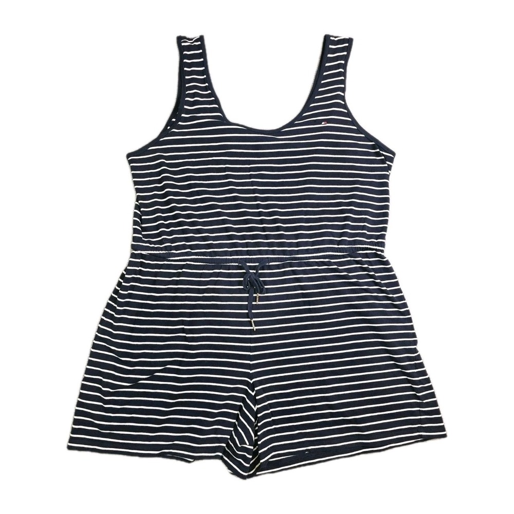 Tommy Hilfiger Women's One Piece Shorts  Romper Navy Striped Size XL Drawstring
